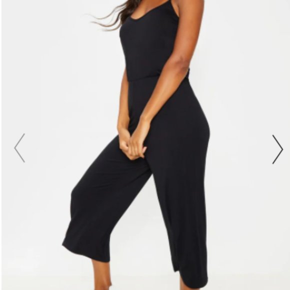 BLACK STRAPPY JERSEY CULOTTE JUMPSUIT - Picture 2 of 5